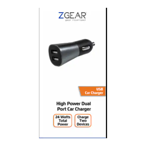 ZGR 24W DUAL USB CAR CHARGER EA