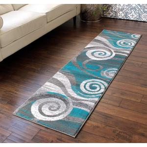 Masada Rugs, Stephanie Collection Area Rug Modern Contemporary Design 1103 Turquoise Grey White (2 Feet X 7 Feet 3 Inch) Runner