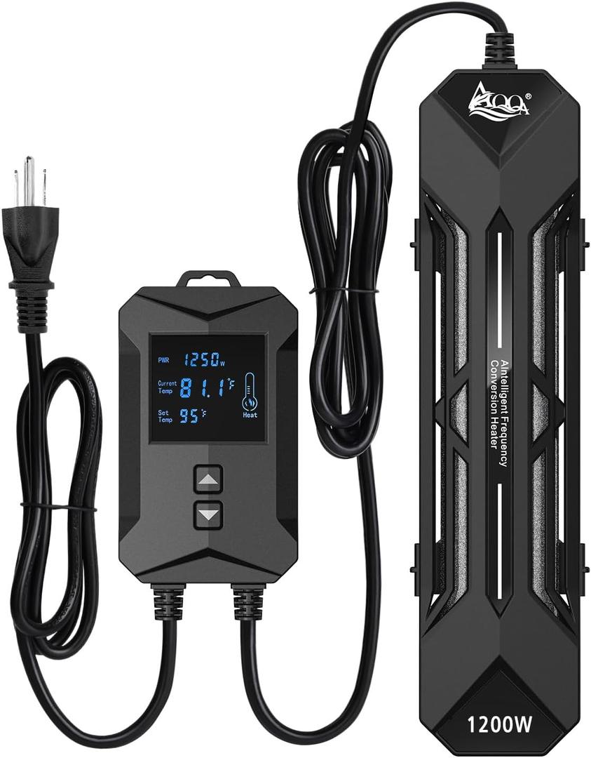 AQQA Aquarium Heater,64-95F Fast Heating Double Quartz Glass Tube Fish Tank Heater,High-definition LCD Controller Displays Real-time Power,Anti-dry and Over-temperature Protection (1200W 210-330 Gal)
