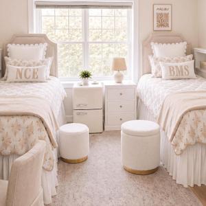 Vercraft 2 Pack Boucle Round Ottoman with Storage for Dorm,White and Gold