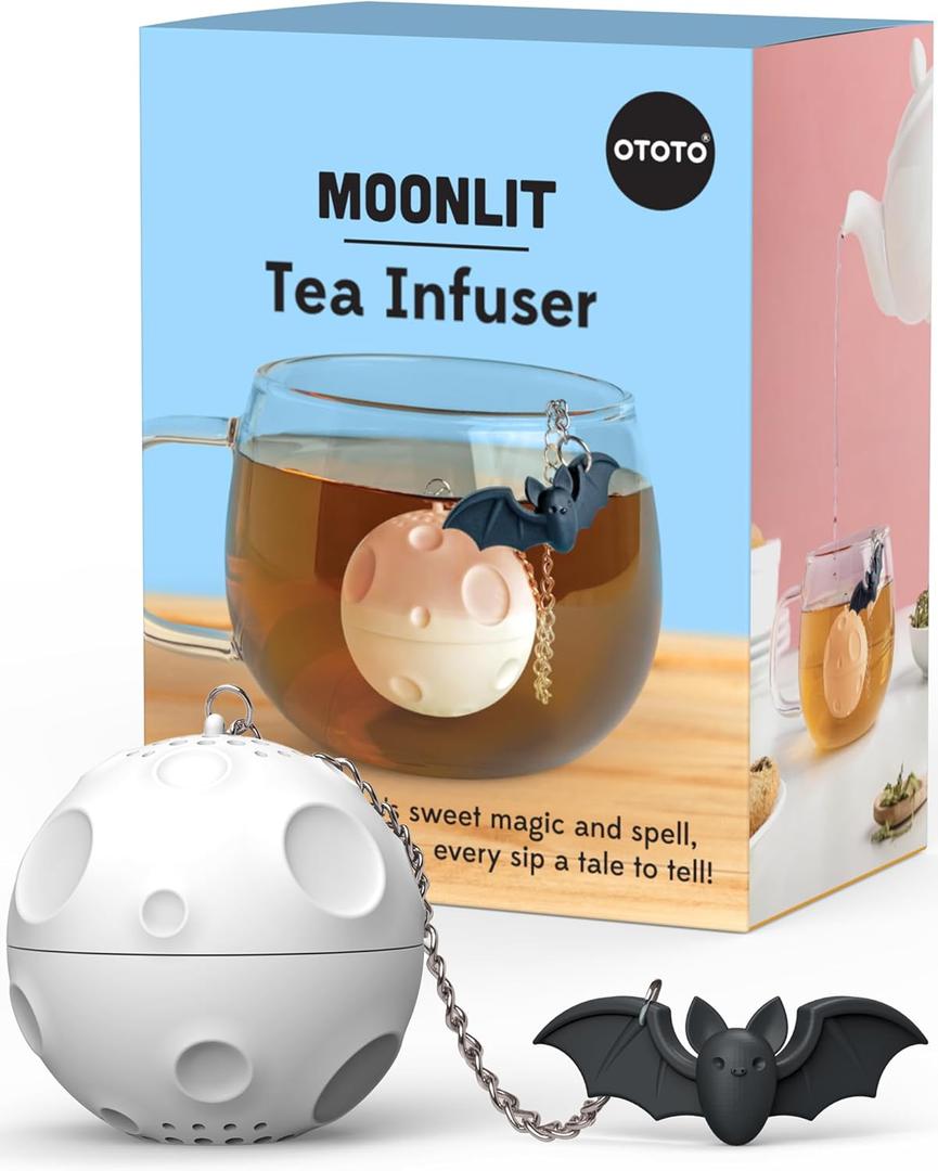 NEW - OTOTO Moonlit Spooky Tea Strainer - Loose Leaf Tea Steeper, Tea Infuser for Loose Leaf Tea, Tea Diffusers, Tea Accessories, Tea Gothic Gifts, Cute Goth Kitchen Bat Halloween Accessories (White)