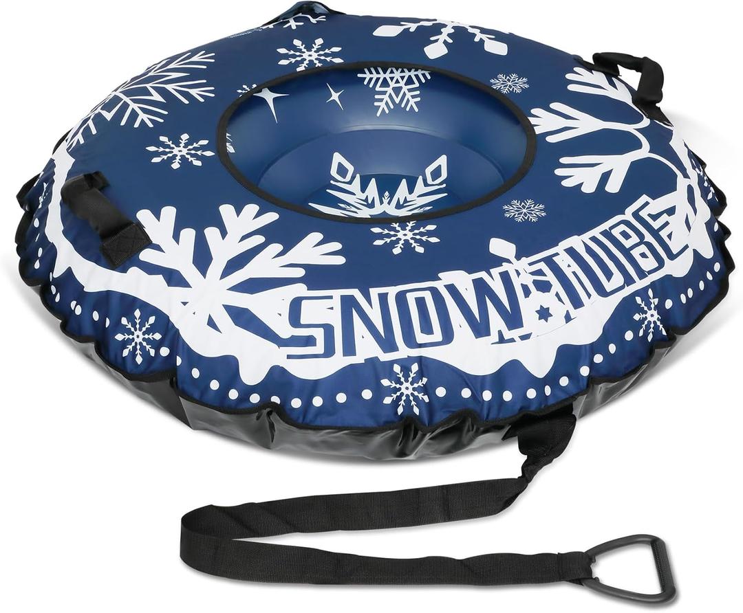 48 Inch Heavy-Duty Snow Tube with Reinforced Canvas Cover & Hand Pump, Inflatable Snow Tube,Snow Tubes with Canvas Cover,500lbs Capacity Winter Sled for Kids & Adults, Great for Snow and Water Tubing