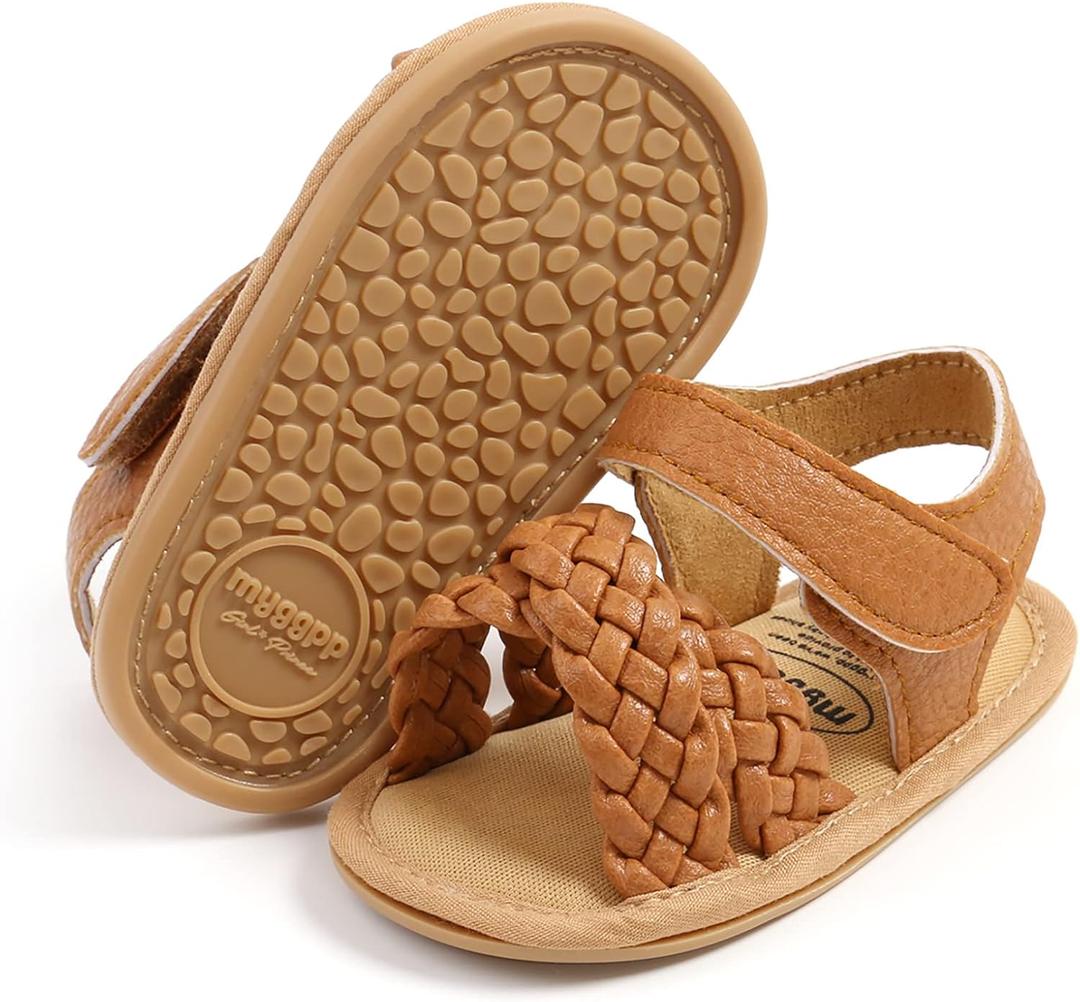 SOFMUO Baby Girls Boys Sparkly Bowknot Sandals Premium Soft Anti-Slip Rubber Sole Infant Summer Outdoor Shoes Toddler First Walkers (6-12 Months Infant, A04/Brown)