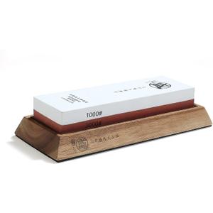 MITSUMOTO SAKARI Japanese Knife Sharpening Stone, Professional Kitchen 1000/3000 Grit Knife Sharpener Stone, Non-Slip Wooden Seat whetstone knife sharpener