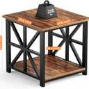 GreenForest End Table with 2-Tier Storage Shelf, 24 inch Large Side Table for Living Room, Modern Nightstand for Bedroom Bedside Office Farmhouse, Walnut