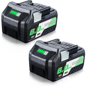 2Pack 18V/36V 6.0Ah Lithium Ion Replacement for Metabo Battery Compatible with Metabo Battery 371751M 372121M BSL36A18 BSL36B18 Cordless Tool Battery Packs