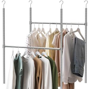 Simple Houseware Adjustable Closet Hanging Rod, Chrome - 2 Pack