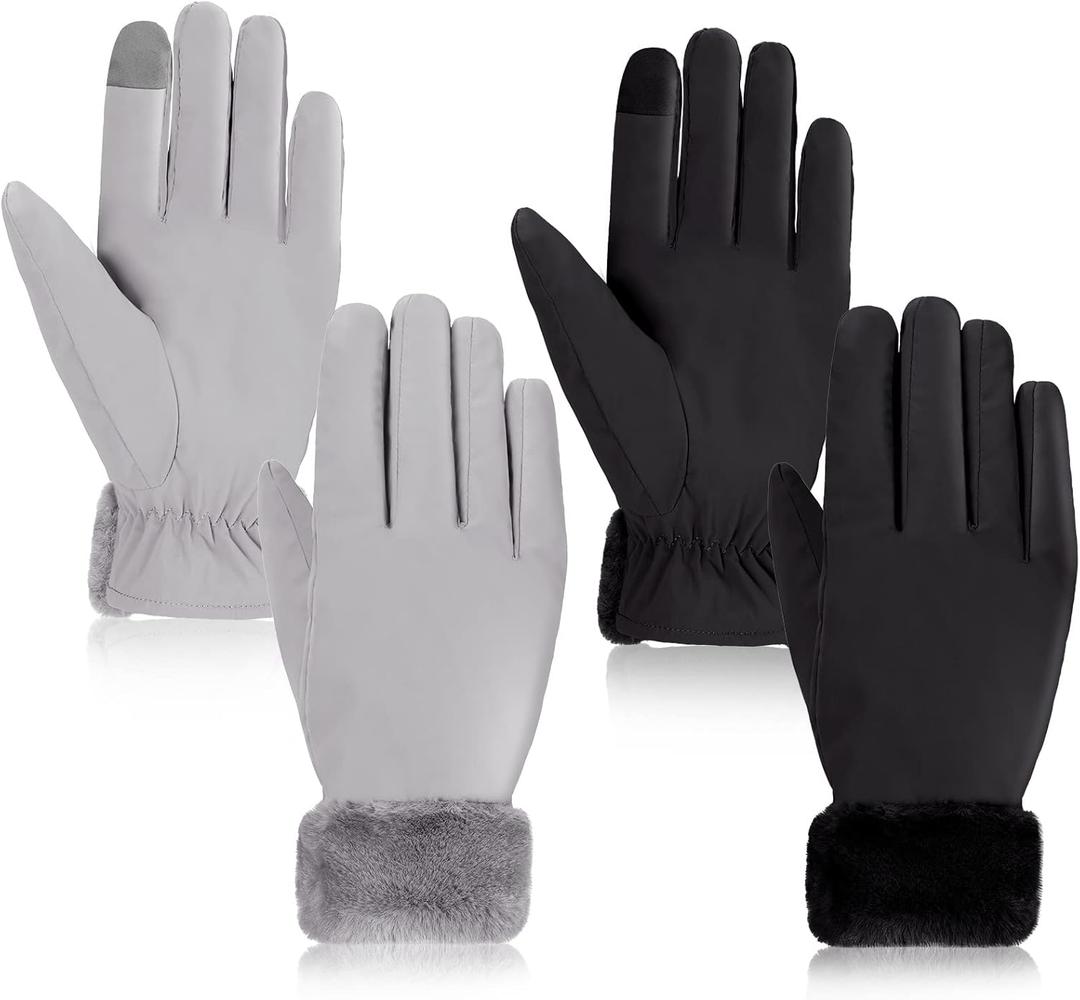 Eurzom 2 Pair Women's Waterproof Touchscreen Ski Gloves Winter Ski Snow Snowboarding Gloves Windproof Snow Accessories (Black, Gray)