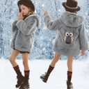 ASHER FASHION Little Big Girls Winter Outfit Hooded Fur Jacket Warm Cotton Fleece Thick Coat Outwear (6-7 Years, Gray)