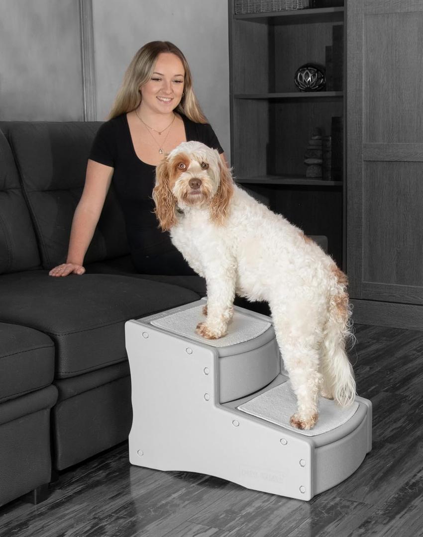 Pet Gear Easy Step II Extra Wide Pet Stairs, 2 Step for Dogs/Cats up to 200 pounds, Removable/Washable Carpet, Easy Assembly (No Tools Required), Fog