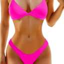 Aqua Eve Women Two Piece Bikini High Cut Swimsuit Triangle Bathing Suit Cheeky Bikini Set (Medium, Pink)