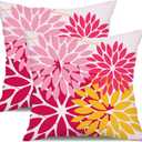 DFXSZ Outdoor Pillow Covers - 18x18 Inch Set of 2 Pink Yellow Flower Decorative Waterproof Summer Pillow Covers for Patio Furniture, Garden Couch