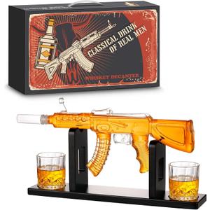 Whiskey Decanter AK47 Set with 2 Whiskey Glasses, Gifts for Men Dad Fathers Day, Unique Anniversary Birthday Gift for Him Husband, Cool Personalized Presents liquor dispenser for Home Bar (12 Oz)
