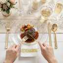 Rubtlamp 350 Pcs Clear Gold Plastic Plates, Hammered Disposable Dinnerware, Clear-Gold Plates Set Include 100 Plastic Platos, 150 Gold Disposable Silverware, 50 Cups And 50 Napkins for Party