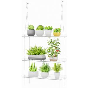 Lifewit 3-Tier Window Plant Shelves 15 inch, Acrylic Adjustable Hanging Floating Shelf, Window Sill Extender for Indoor Succulent Plants, Micro Greens, Seed Starter Pots, Herb Planters
