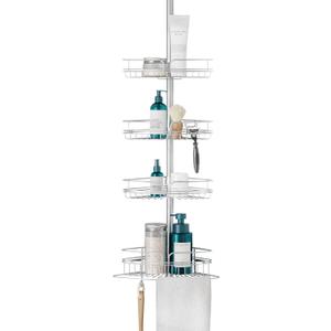 Zenna Home Tension Pole Shower Caddy Corner Organizer, Adjustable Standing Shower Caddy with 4 Baskets and Built in Towel Bar, Rust Resistant Bathroom Tension Rod Organizer, 60 to 97 Inch, Chrome