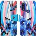 Zase for Motorola Moto G Play (2023)/Moto G Pure/Moto G Power (2022) Wallet Phone Case Pouch PU Leather Flip Folio Cute Cover w/Kickstand ID Card Slot Wrist Strap Magnetic Lock (Blue Bird)