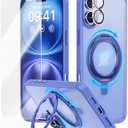 JUESHITUO 3 in 1 for iPhone 16 Case, 360° Rotatable Magnetic Ring Stand with [Rotary Damping Sound] [1X Screen Protector + 1X Camera Lens Protector] Shockproof Slim Phone Cover 6.1", Ultramarine