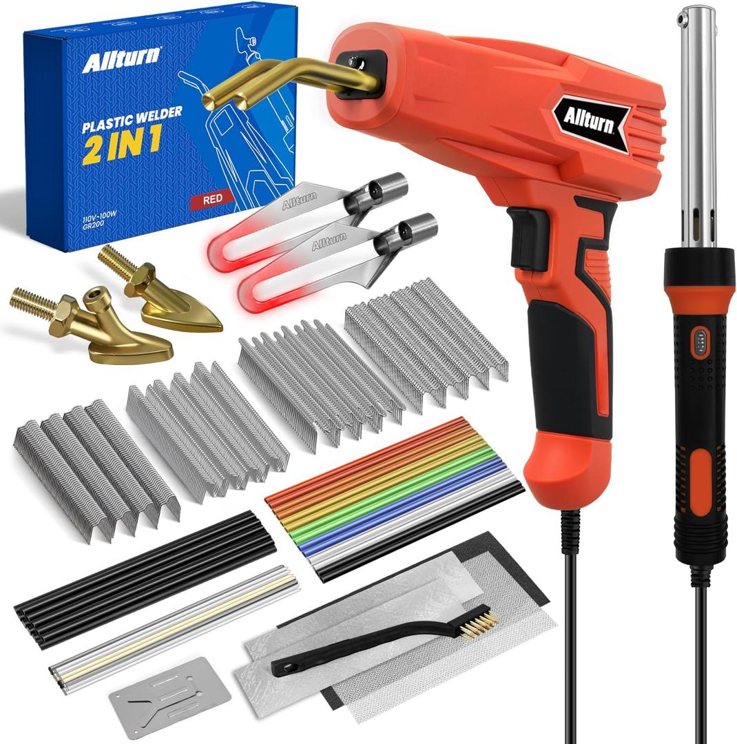 Allturn Plastic Welder,Plastic Welding Kit 3 in 1,Plastic Repair Welder Kit,1000pcs Plastic Welding Staples,Plastic Welding Rods Kit,Repair for Most Thermoset Plastics (Red)