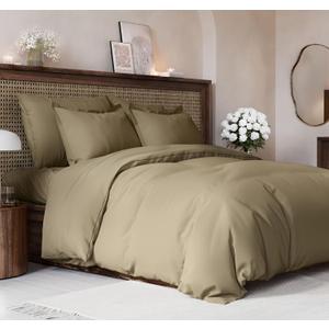 Duvet Cover King Size Set - Extra Soft King Size Duvet Cover 104 x 90 with 2 Pillow Shams - Hotel Luxury, Easy Care and Fade Free with Zipper Closures & Ties - Comfy, Breathable Bedding Set (Khaki) (16 - Khaki (No Comforter))