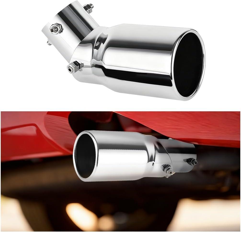 Stainless Steel Car Exhaust Tip, 2.5" to 3.3" Adjustable Vehicle Modification Tail Exhaust Pipe, Chrome-Plated Automotive Finish Tailpipe Decoration Accessories, Universal Fit (Silver)
