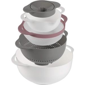5 Piece Mixing Bowl Set - Stackable Kitchen Nesting Bowls, BPA-free Sieve Strainer Colander Plastic Bowls for Salad Mixing Cooking Baking Food Prep