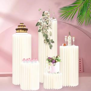 5 Pcs Foldable Cylinder Pedestal Stand for Parties Columns Pedestal Display Stands Round White Cylinder Column Table Roman Pillar for Wedding Birthday Baby Shower Party Decor