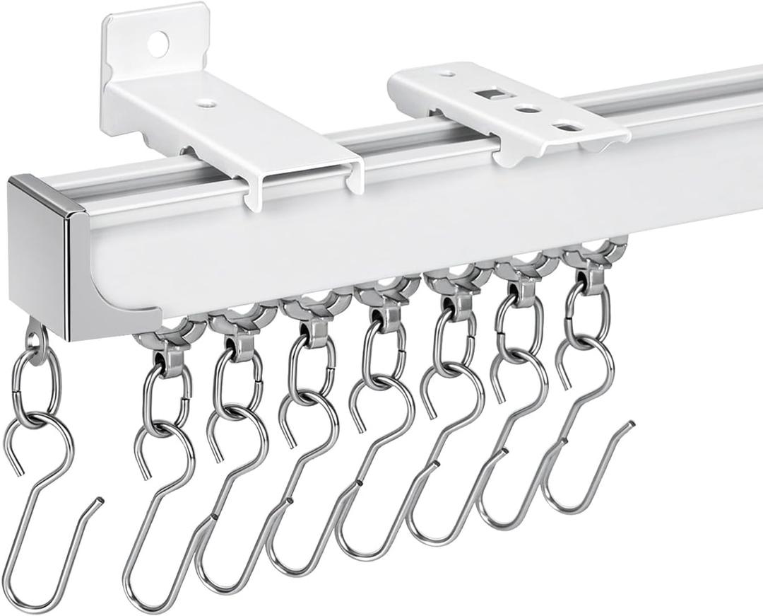 Ceiling Curtain Track, 6–9 ft, Wall-Mountable Curtain Track, White