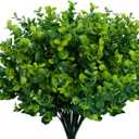 Lnoicy Artificial Greenery Plants Outdoor UV Resistant Fake Plants Boxwood Shrubs Grass,10 Bundles for Farmhouse Home Garden Office Patio Backyard Wedding and Indoor Outdoor Decoration