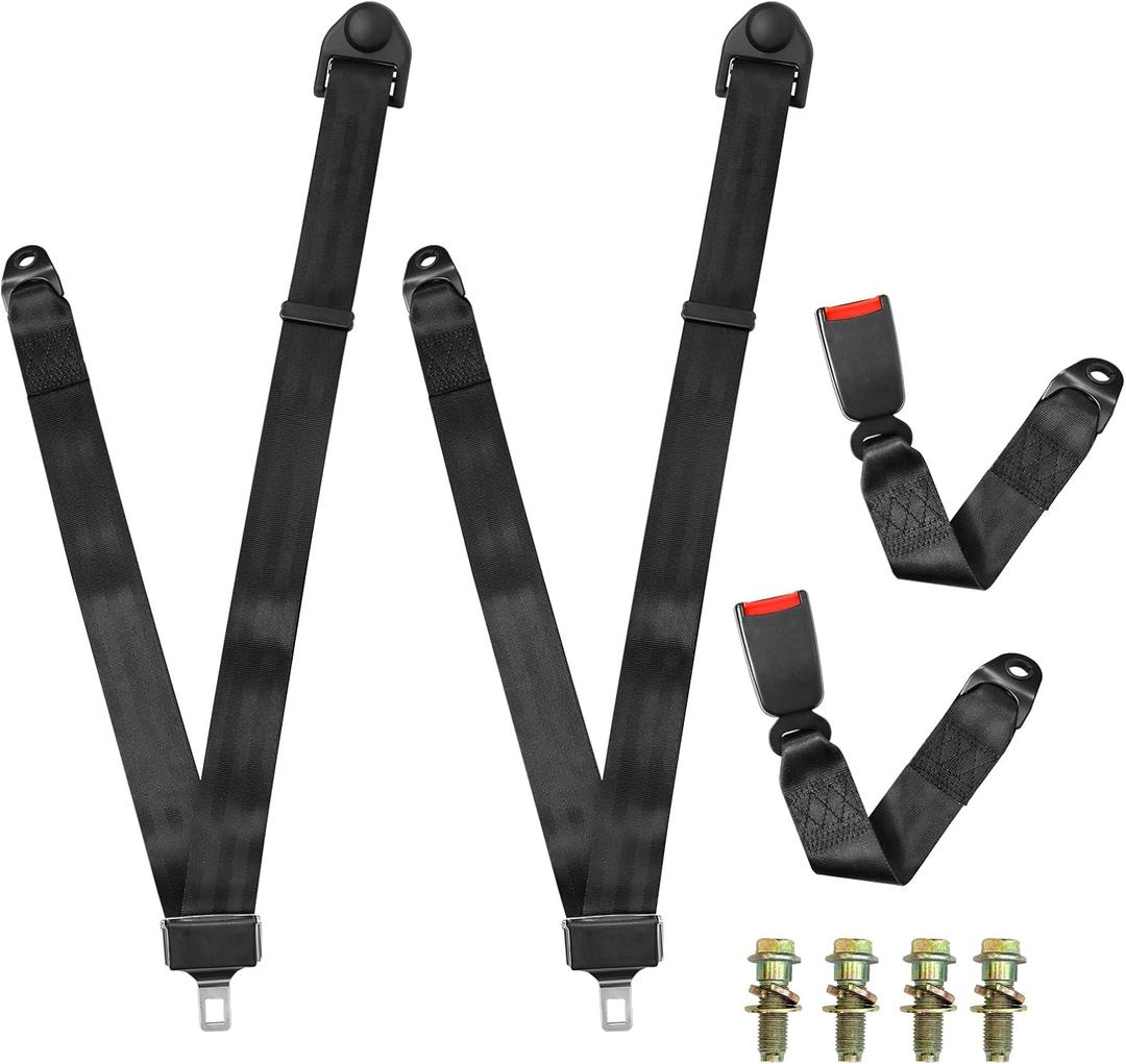 2PCS 3 Point Golf Cart Seat Strap Pads, Adjustable 3 Point Seat Harness Kit for Go Kart, Club Golf Cart, UTV, VR, Minivan Van, SUV, Vehicles (Black)