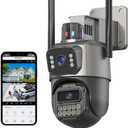 6MP Dual Lens Security Camera Outdoor, Home Security System HD Surveillance,Auto Human Tracking, IP66 Waterproof 360 View, Color Night Vision, 2.4G WiFi, 2-Way Audio, SD/Cloud Storage, Corded Power