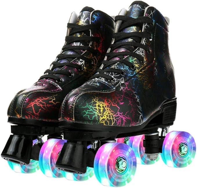 Roller Skates for Women and Men Cowhide High-Top Shoes Classic Double-Row Roller Skate Four-Wheel Roller Skates for Men Girls Unisex, Size: 43--10.44''--Men:9-Women:10