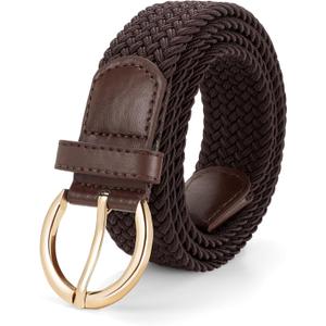 JASGOOD Women Braided Woven Elastic Stretch Belt Canvas Casual Belt for Jeans Pants (Fit Size 29"-32", K-coffee)