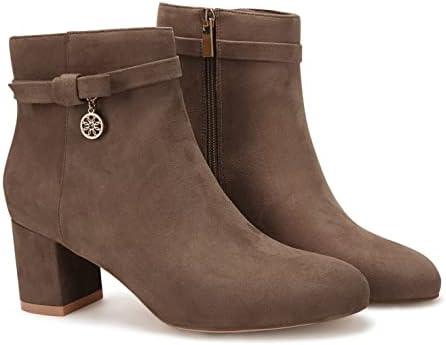 Coutgo Women's Ankle Boots Chunky Block Low Heel Vintage Tie Knot Booties Shoes with Side Zipper 8 1/2, Brown