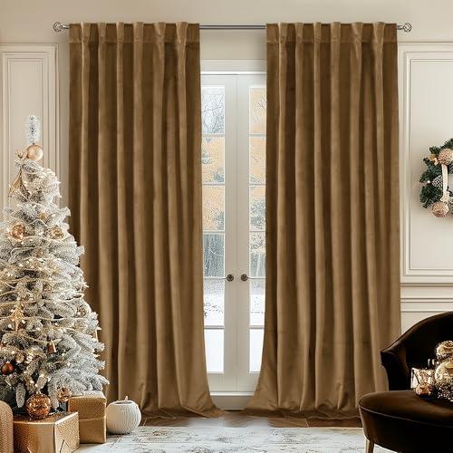 BGment Bronze Brown Velvet Curtains for Bedroom, Room Darkening Thermal Insulated Curtains Noise Reduce Back Tab and Rod Pocket Window Panels for Living Room, Set of 2 Panels, 52 x 90 Inch