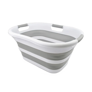 Collapsible Plastic Laundry Basket - Foldable Pop Up Storage Container/Organizer - Portable Washing Tub - Space Saving Hamper/Basket (1, White/Grey)