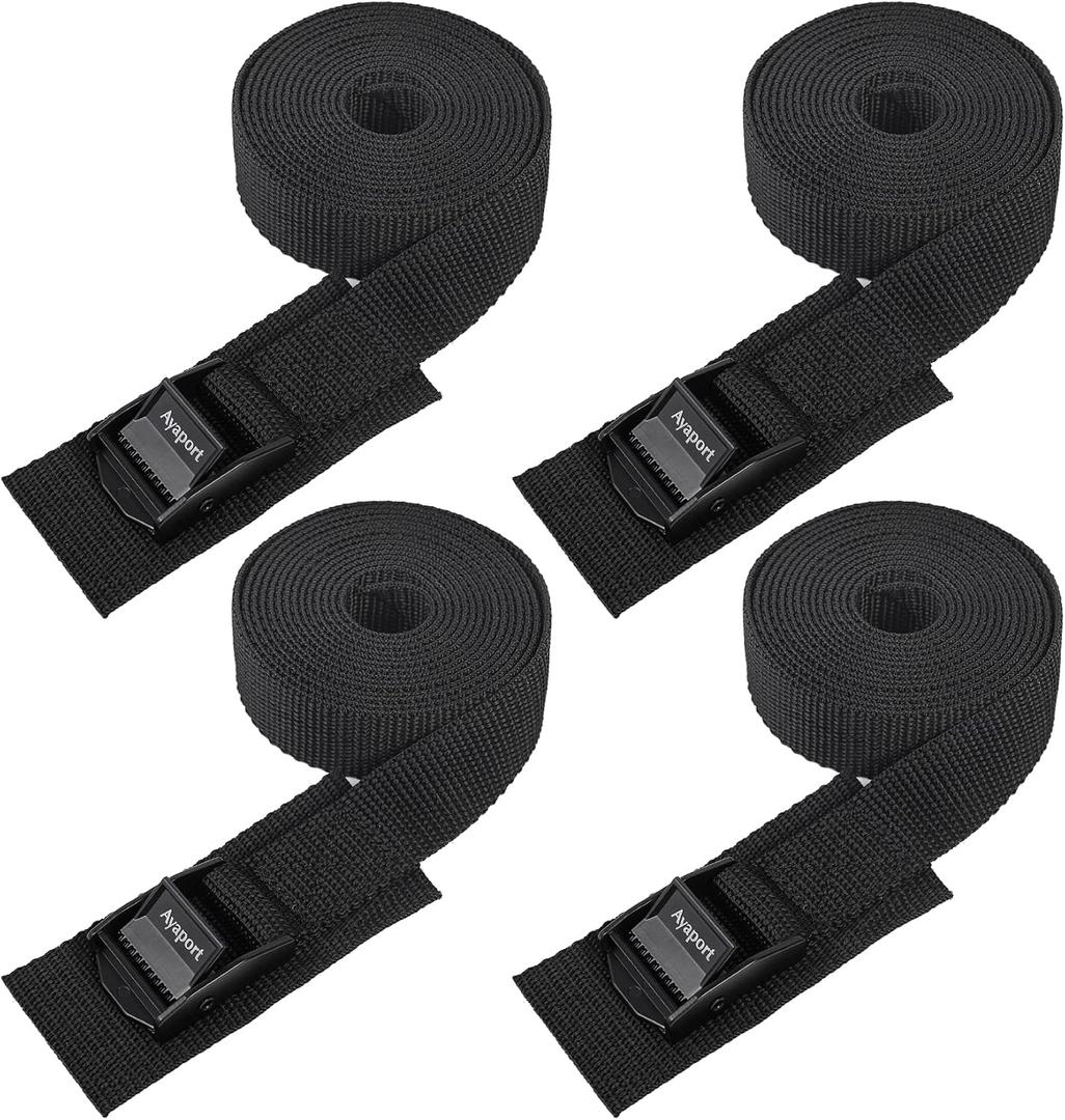 Ayaport Lashing Straps with Buckles Adjustable Cam Buckle Tie Down Cinch Strap for Packing Black 4 Pack (1'' x 8')