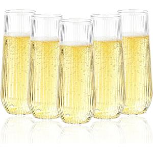 Goodluck 48pack Clear Disposable Champagne Flutes9oz Stemless Champagne Flutes,Stemless Disposable Clear Plastic Toasting Glasses for Weddings, Birthday Parties, Family Gatherings, Bars