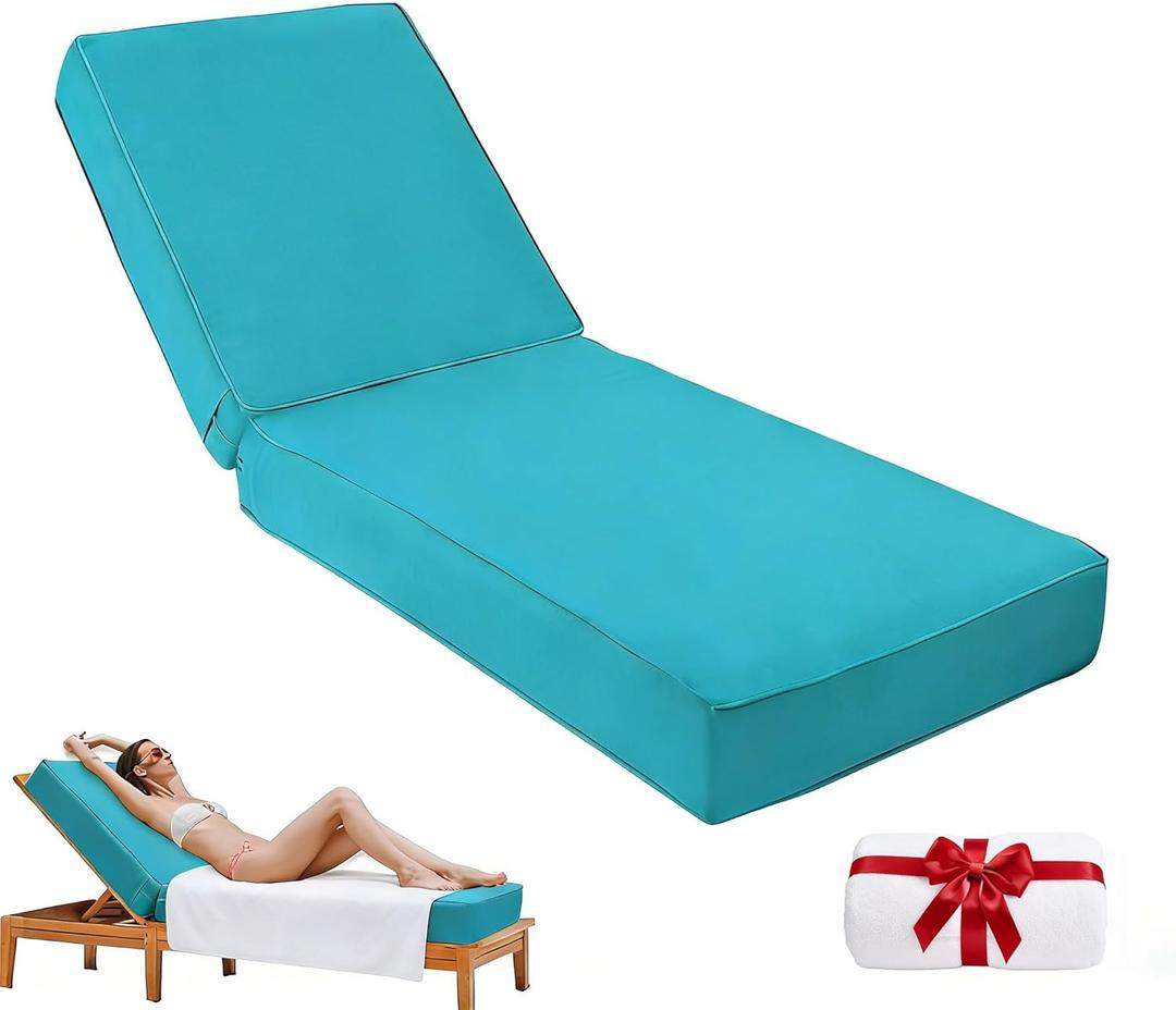 Outdoor Chaise Lounge Cushion 80"x26"x6", Waterproof 6" Extra Thickness Lounge Cushion with Removable Cover, Patio Lounge Chair Cushions for Outdoor Furniture, Lake Blue