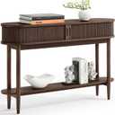 LINSY Fluted Console Table with Storage, Entryway Table Wood Entrance Tables for Front Door, Behind Couch Sofa Table with Shelves, Foyer Tables for Hallways, Living Room Vintage Furniture, Walnut, 47.6 inches x 11.8 inches x 30.5 inches