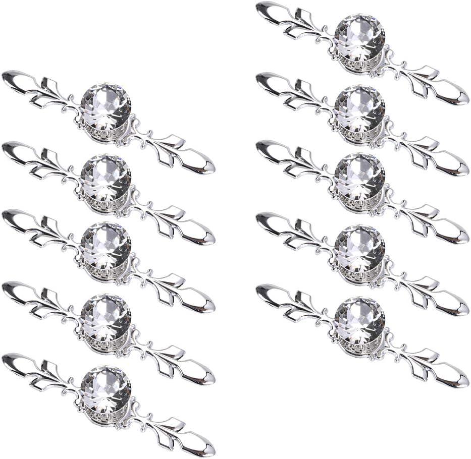 Sumnacon Drawer Dresser Knobs Pull Handles - Crystal Glass Diamond Decorative Knobs with Plate, Cabinet Cupboard Door Knobs with Screws for Kitchen Bathroom Office Decoration Pack of 10 (6.7 Inch, Silver)