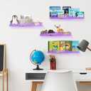 Rainbow Acrylic Floating Shelves, 15in Kids Wall Mounted Nursery Bookshelves, Display Ledge for Books Toys Cosmetic Storage, Bathroom Bedroom Living Room Wall Organizer, 4 Pack, Purple