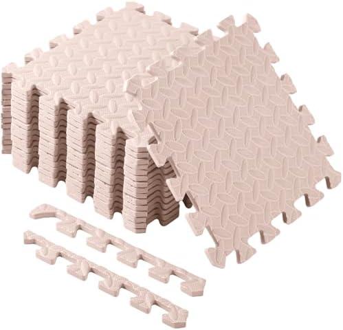 Shihanee Foam Floor Baby Tiles Foam Floor Mats Play Mats Bulk with Borders Interlocking for Kids Baby Playroom Nursery Gym (Beige,16ft)