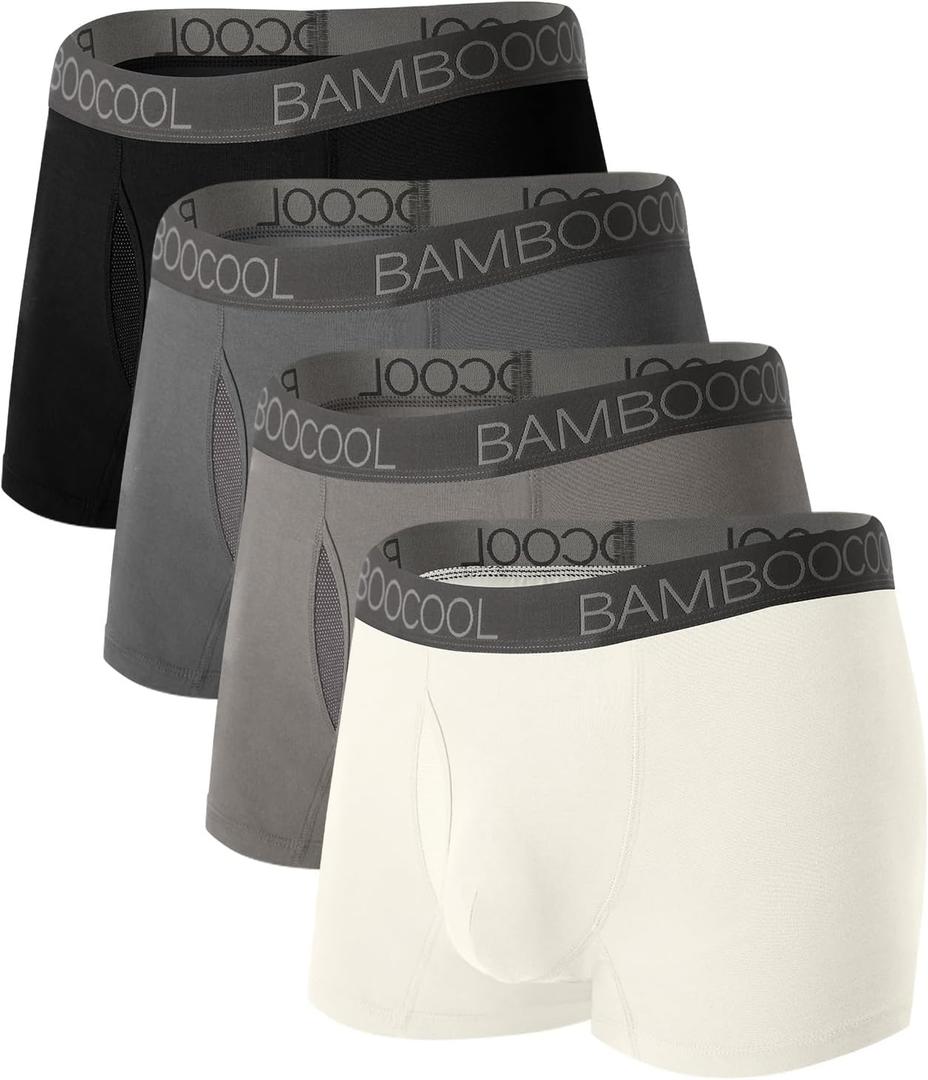 BAMBOO COOL Mens Trunks Underwear Performance Breathable Mesh Fly Zone Moisture-Wicking(4 Pack) (L)