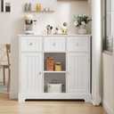 ChooChoo Buffet Cabinet, Coffee Bar with Drawers and Doors, Sideboard Storage with Shelves for Kitchen, Dining Room, Living Room, White