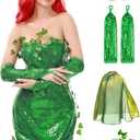 Funna Poison Costume Women Ivy Halloween Outfit 4 Piece with Eye Mask Gloves Cape (Green)