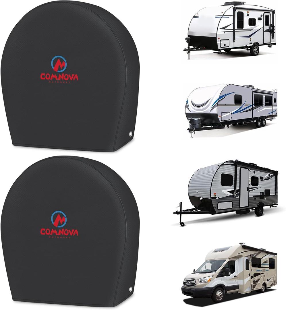 RV Tire Covers 2 Pack, Tough Tire Wheel Protector for Truck, Travel Trailer, Motorhome, SUV, Camper, Boat, Van, PU Oxford Waterproof Sun Rain Snow Protector Cover, Fits Tire Diameters 26-29 inch