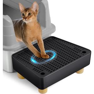 Extra Large Cat Litter Box Step Ramp, Cat's Litter Catcher Mat with Wooden Feet, Filter Function, Pedal Stool for Self-Cleaning Cat Litter Box, Ideal for Kitten & Elderly Cats (Black)