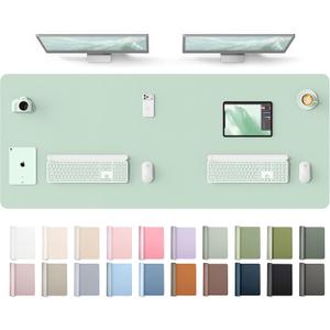 YSAGi Leather Desk Protector, Office Mat, Large Mouse Mat, Non-Slip PU Leather Blotter, Laptop Desk Mat, Waterproof Writing Pad for Office and Home(Pale Green, 63" x 24")