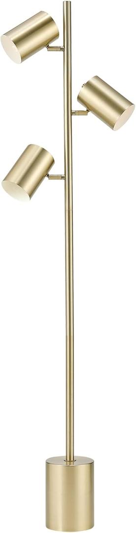 Globe Electric 67604 Pratt 63" 3-Light Floor Lamp, Matte Soft Gold, Large Weighted Base, Individual Rotary On/Off Switches on Shades